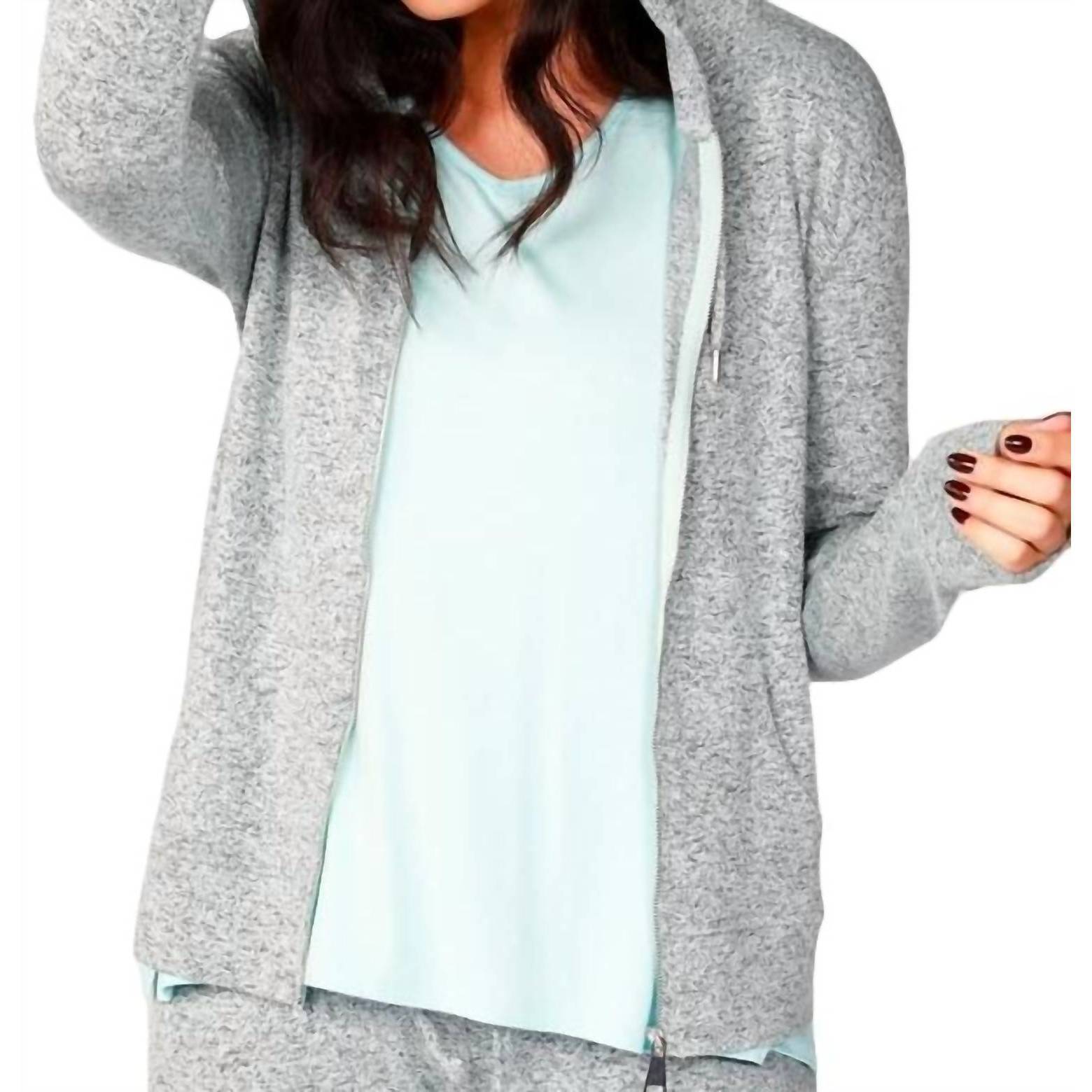 New French Kyss Melange Zip Hoodie In Mist